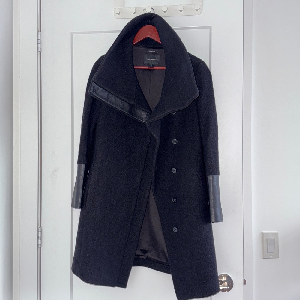 CLUB MONACO boiled wool and leather coat